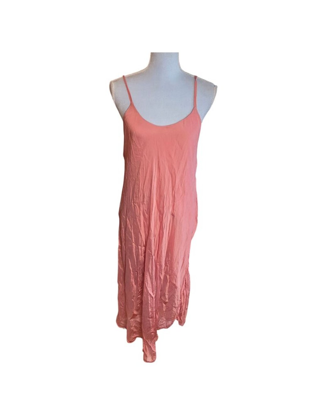 Made in Italy Silk Blend Coral Flowy Slip Trapeze Midi Dress Boho Coquette Sz M